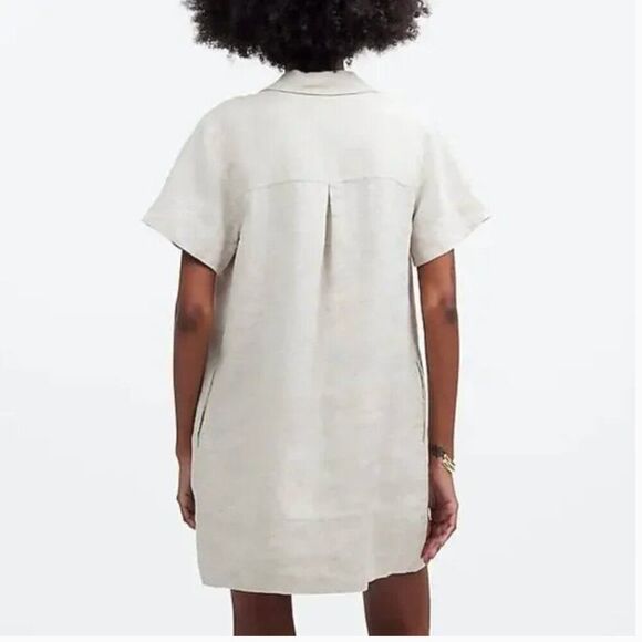 Madewell NQ627  V-Neck Mini Dress in 100% Linen in Natural size xxs - Picture 2 of 7